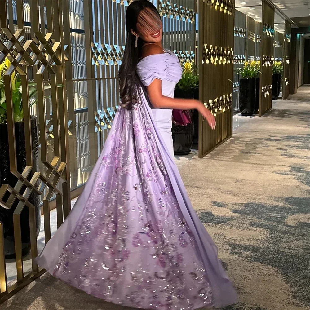 Customized Evening Gown Prom Dress Off-the-shoulder Column Anke Length Print Bead Bespoke Occasion Dresses Saudi Arabia Formal