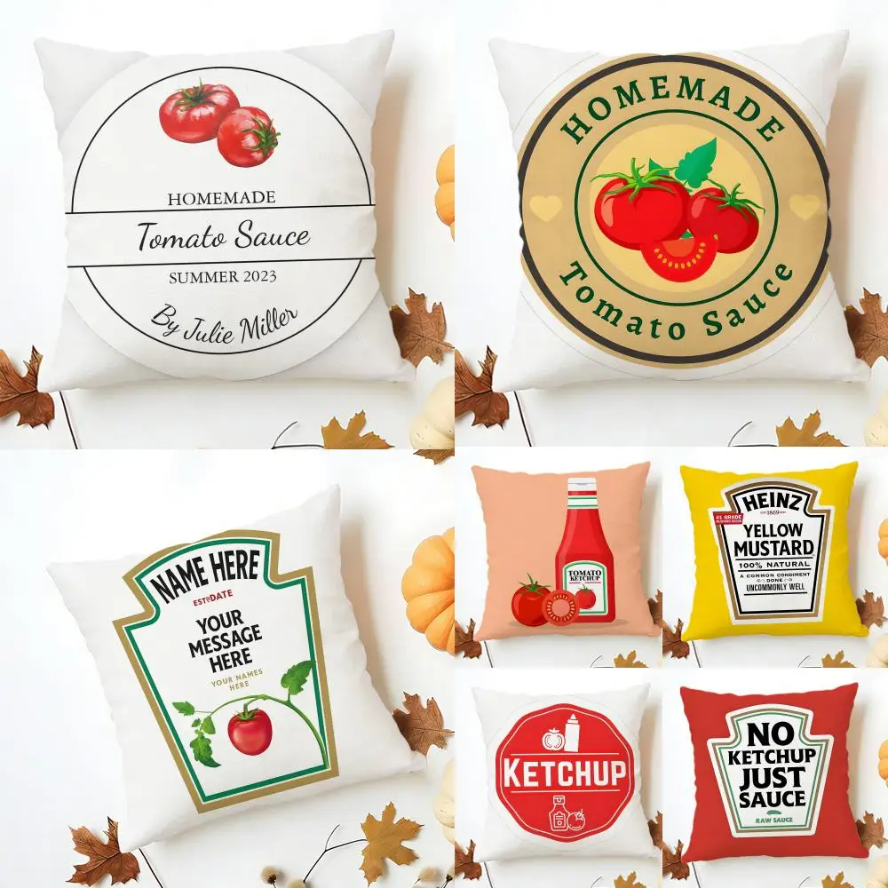pattern funny Funny Ketchup Label Cushion Cover Washable Linen Pillowcase Soft  for Sofa Bed Cozy Home Room Decor