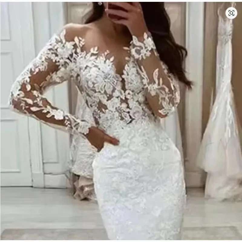 Mermaid Wedding Dresses Bridal Gowns Plus Size Elegant Bridal Showers Long Sleeve Lace Applique Dubai Arabic 2025