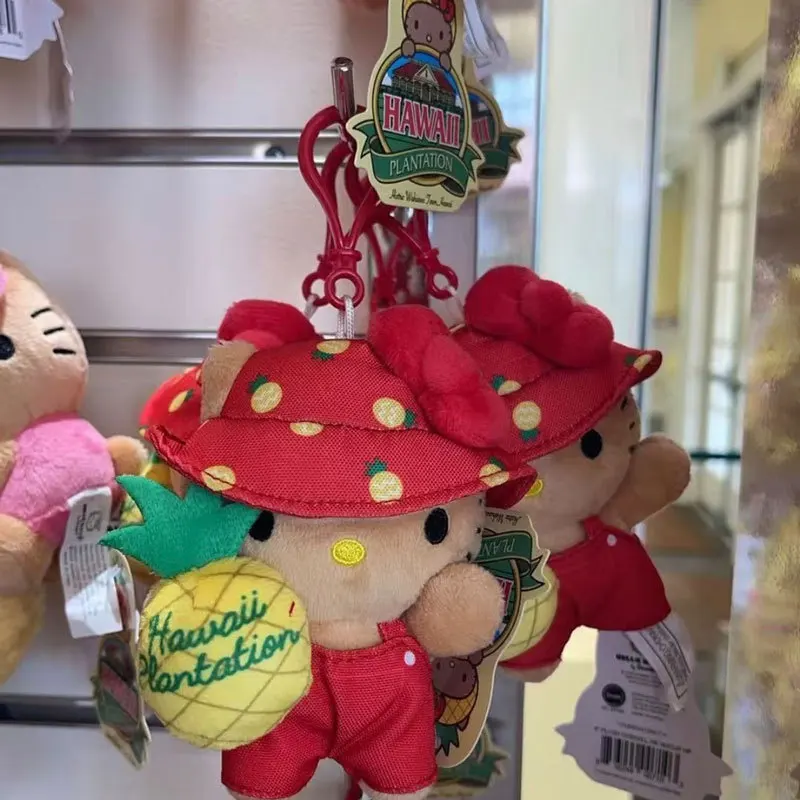 Sanrio Hawaii Pineapple Paradise Black Skin Hello Kitty Plush Toy Pp Cotton Filling Cute Doll Itabag Student Backpack Pendant