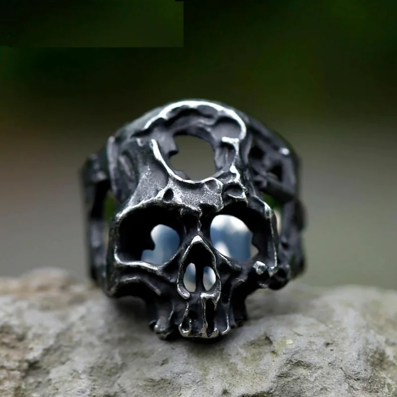 Hollow Men's Hip Hop Cross Ghost Skull Ring Punk Rock Motorcycle Party Jewelry Accessories Wholesale