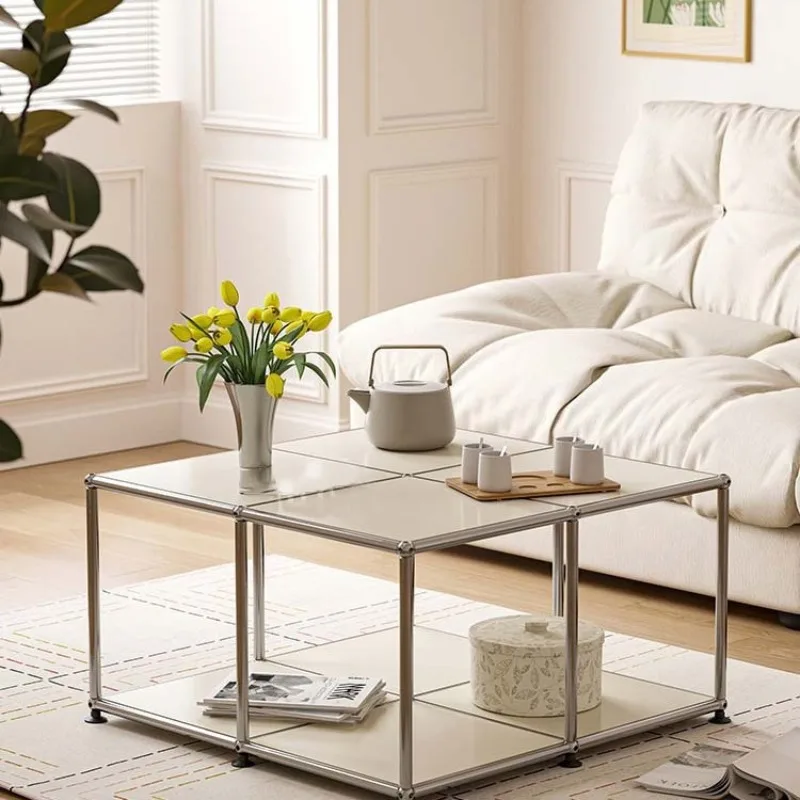 

Stainless steel small apartment coffee table living room household medieval ins wind edge table light luxury modern