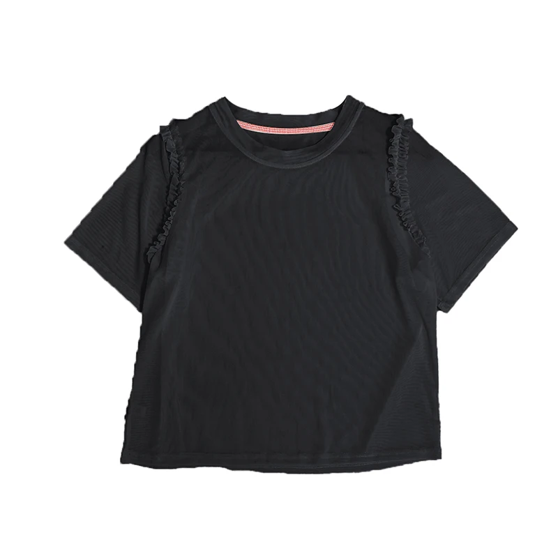 

Black T-shirt by imakokoni, 2026 Summer Lightweight Mesh Casual Artistic Short-Sleeved Versatile Women's Top 244671