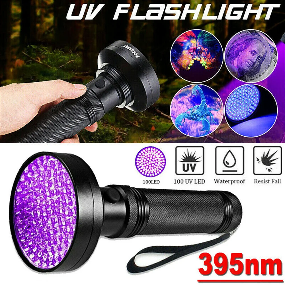 UV Flashlight 100 LED UV Light 395nm UV Flashlights Ultraviolet Torch Black Light Detector for Dry Pets Urine Stains Bug