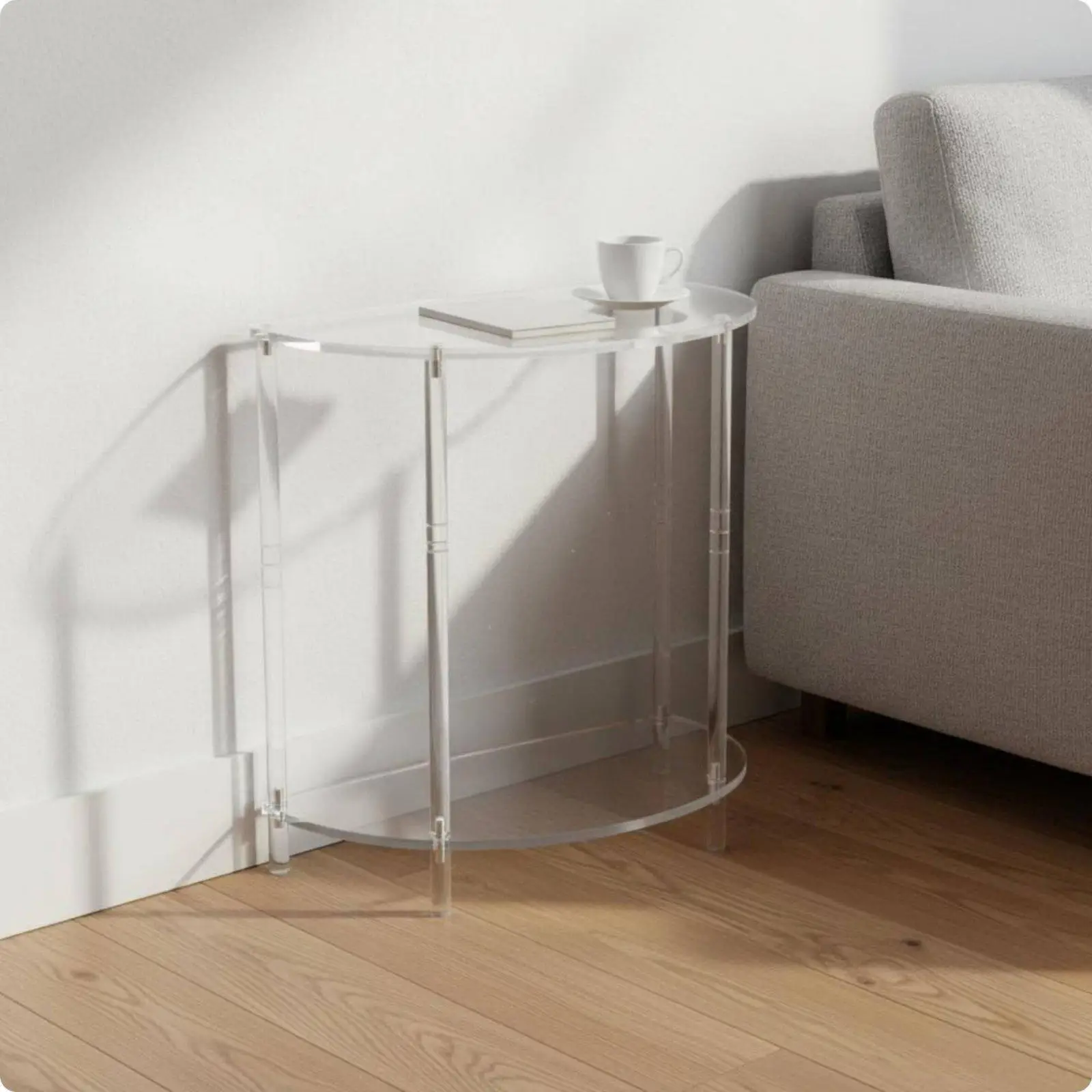 Transparent Semi Circle Side Table Lightweight Acrylic Semi-Circle Table Home