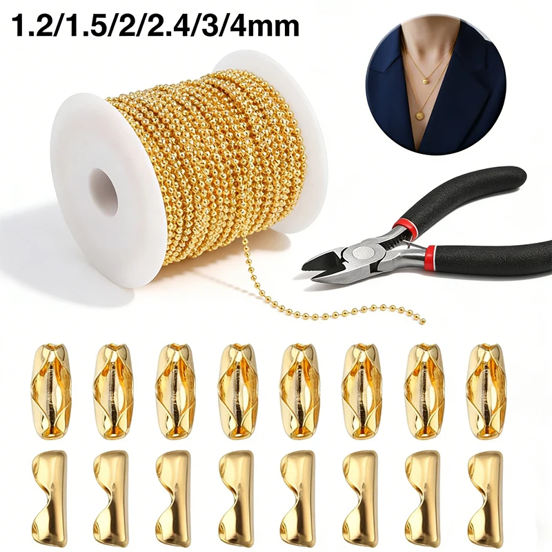 5m Chains for Jewelry Making DIY Necklace Bracelet Accessories Golds Chain Lips Beads Beaded Chain 1.2mm/1.5mm/2mm/2.4mm/3mm/4mm
