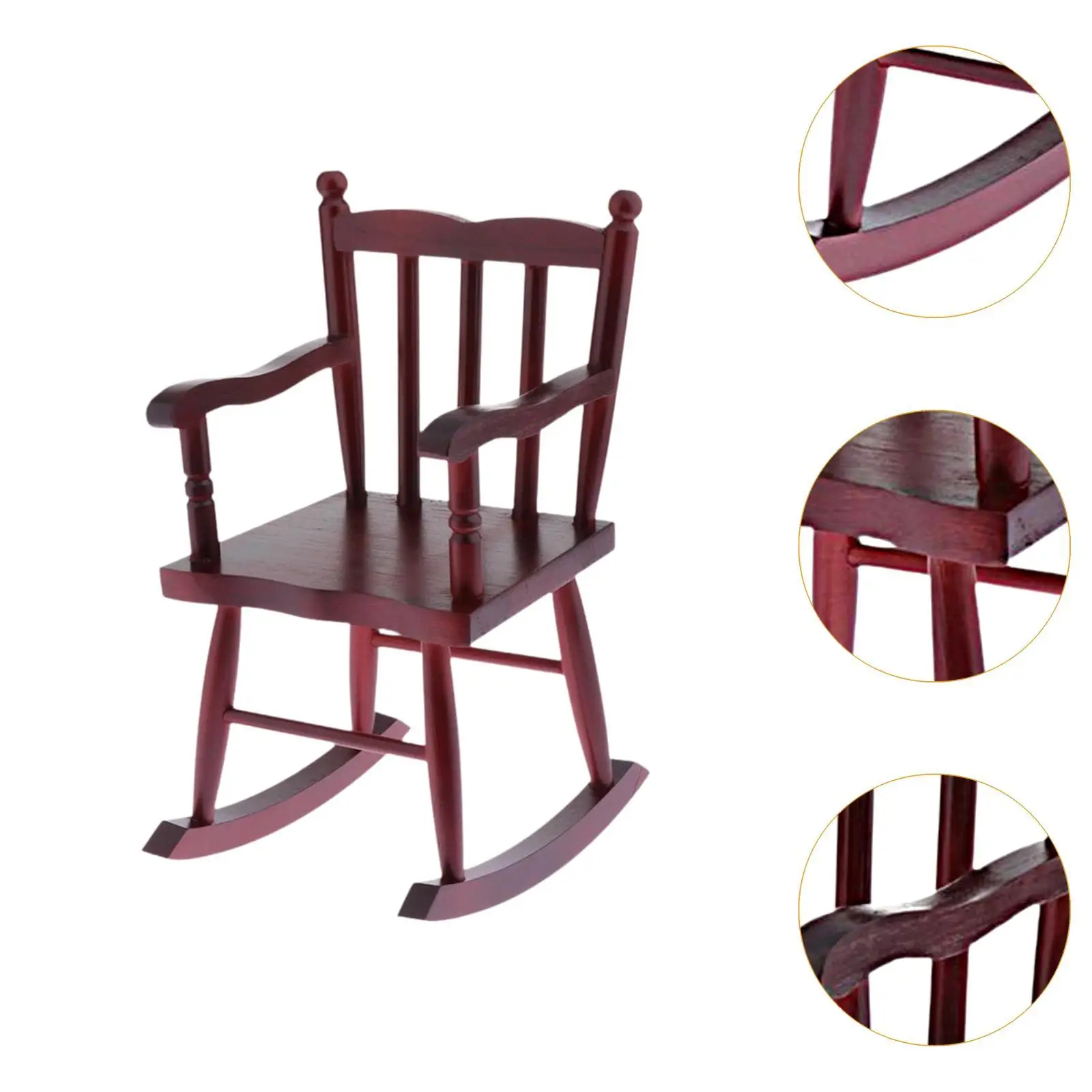 1:6 Scale Dollhouse Rocking Chair Handcraft DIY Model Wooden Dollhouse Chair for