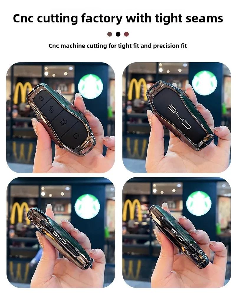 Key Case Cover for BYD Song Plus Atto 3 Han EV Tang DM Qin Seal Dolphin Leather Metal Remote Fob Holder Keychain Car Accessories