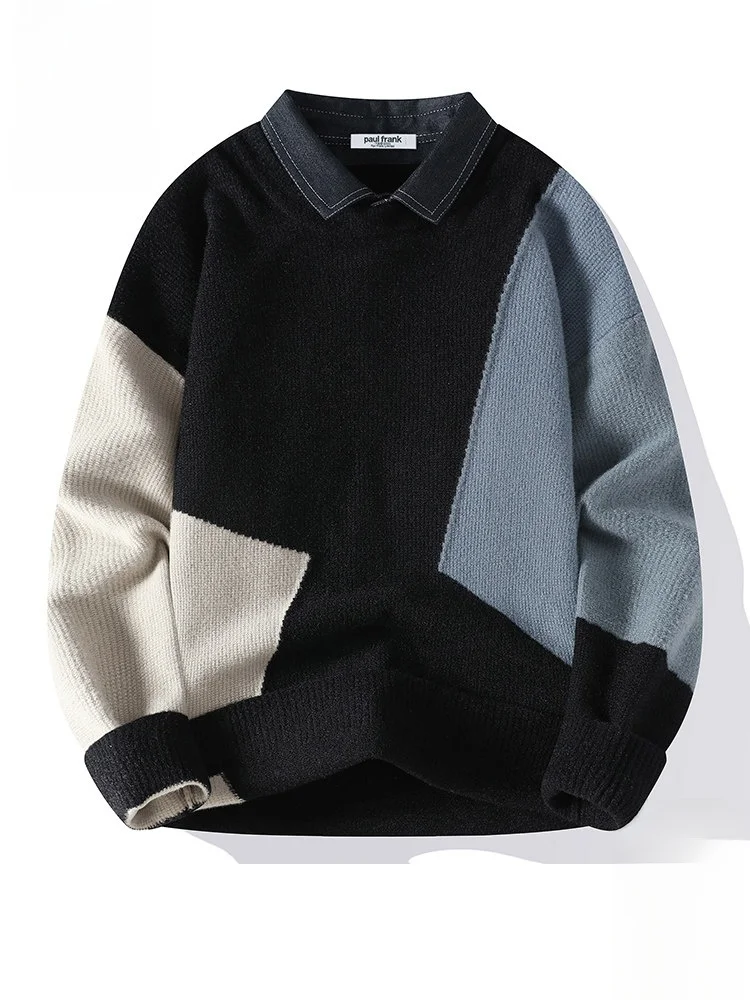 

PaulFrank Large-Mouth Monkey Couple Knitted Sweater Casual Loose Autumn Winter New Sle Retro Fake Two-Piece Knitwear Coat