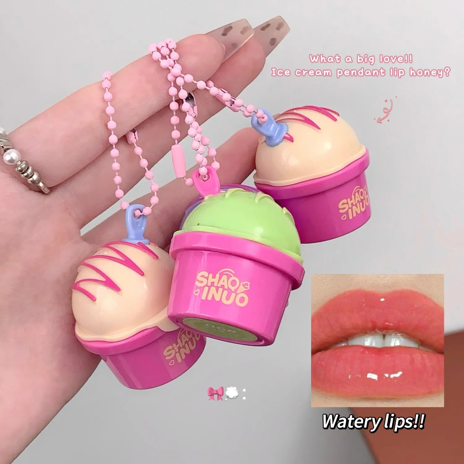 SHAQINUO Ice Cream Solid Lip Gloss Moisturizing Mirror Shine Glass Lips Effect Cute Lip Makeup