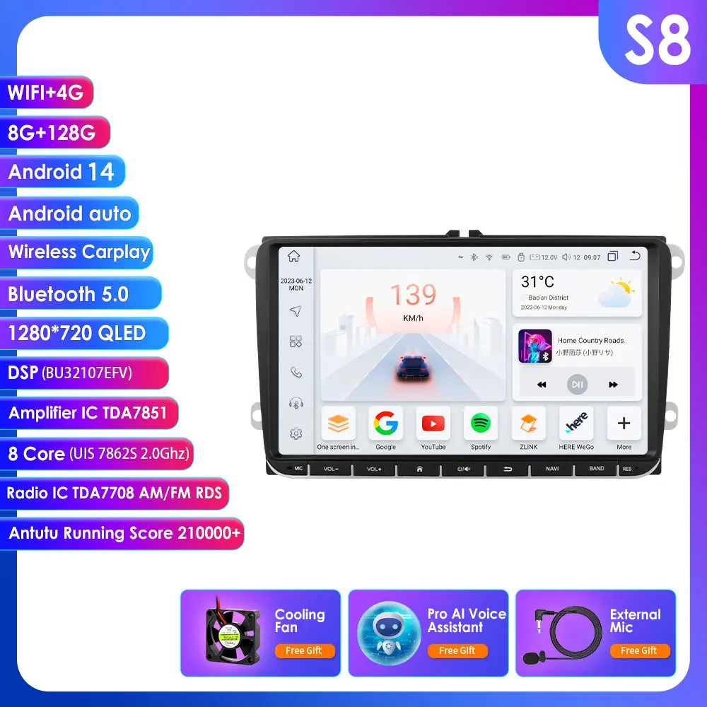 8 + 128G Dsp Radio 2din Auto Multimedia Gps Voor Vw Passat B6 T5 B7 B8 Golf 5 6 Caddy Polo T5 Touran Android Auto Carplay Dab Rds Bt