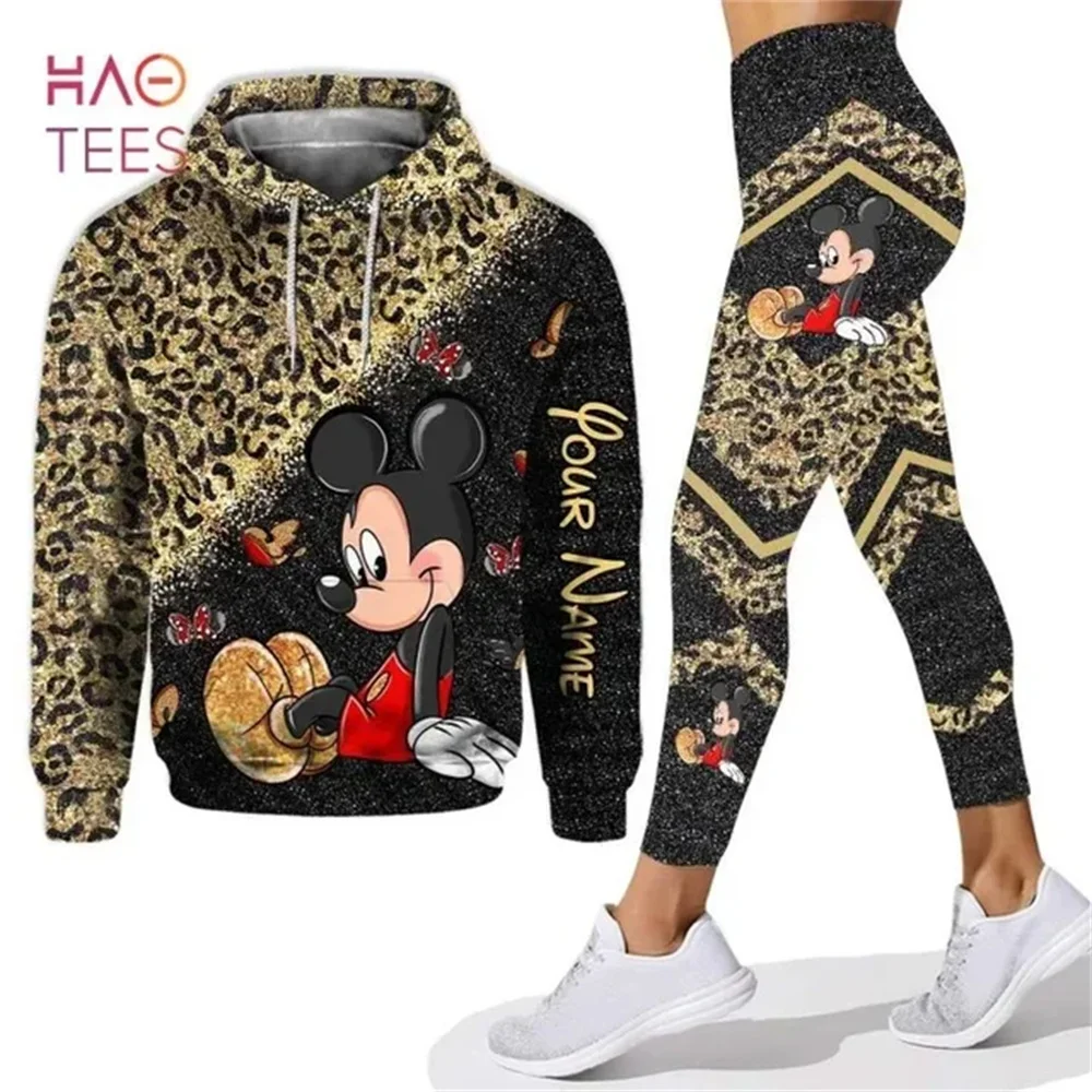 Personalized Disney Mickey Mouse Minnie 3D Women\'s Hoodie and Leggings Set Minnie Yoga Pants Sweatpants Fashion Sports Suit 2024