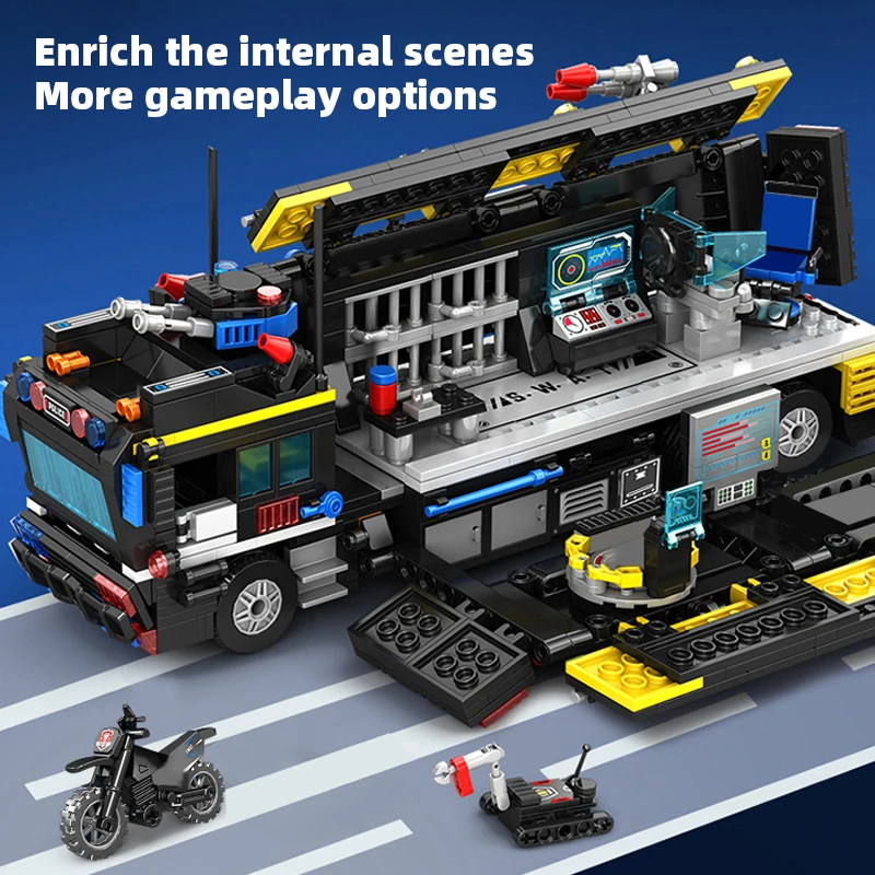 1100 Uds. Bloques de construcción de automóviles de estación de policía de ciudad MOC 2 en 1 SWAT equipo camión casa montar bloques Diy juguete para niños regalo
