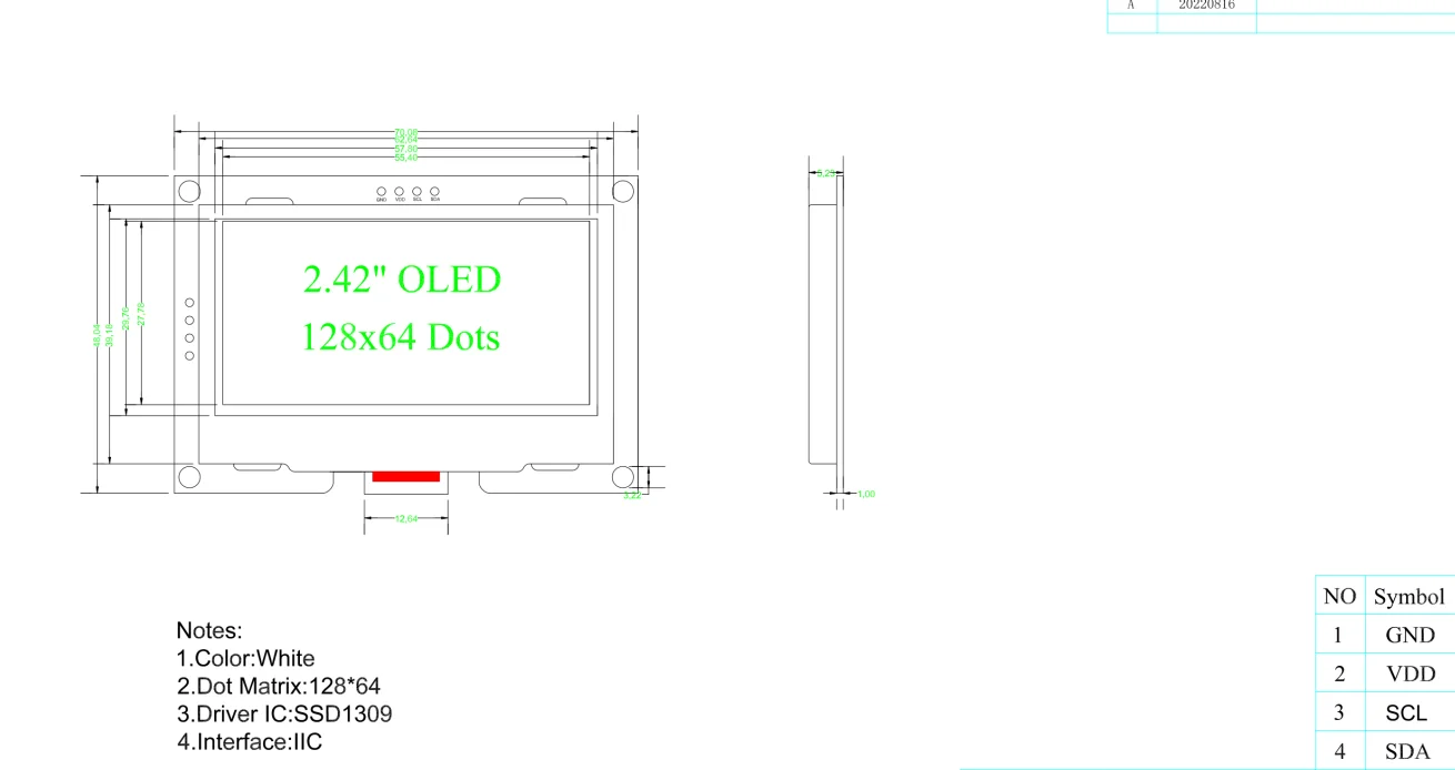 2,42" 2,42 Zoll OLED-Displaymodul 128x64 LCD HD-Bildschirmmodul SSD1309 7-Pin SPI/IIC I2C Serielle Schnittstelle für Arduino UNO R3 – Detail 3