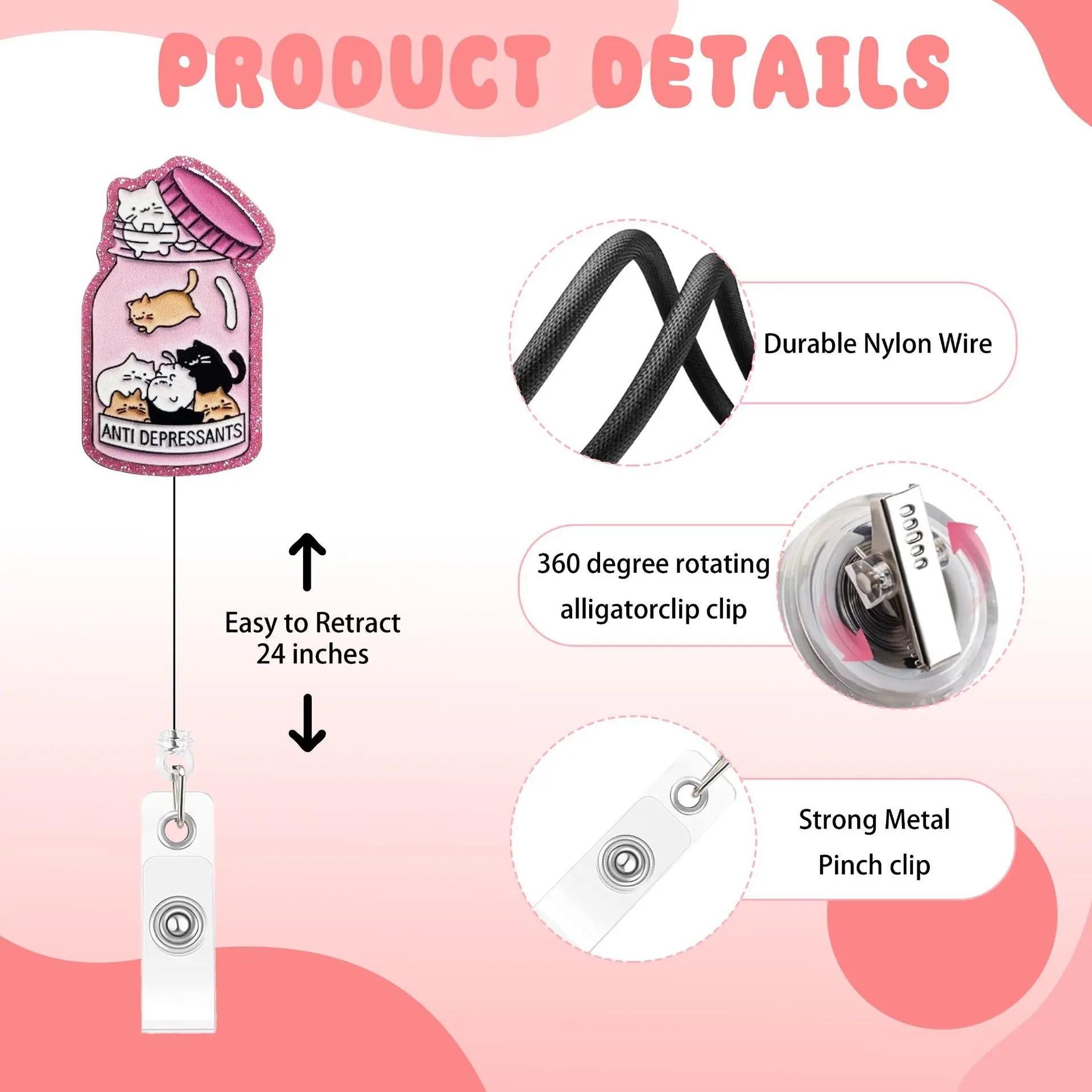 Hot Sales 1 Piece Shiny Anime Cat Funny Retractable Nurse Badge Reel Student Teacher Doctor ID Card Holder Keys Lanyard