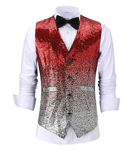 New Fashion Men's Vest Discolored Shiny Sequins Suit Vest Party, Wedding, Nightclub Custom Size, Noble Party