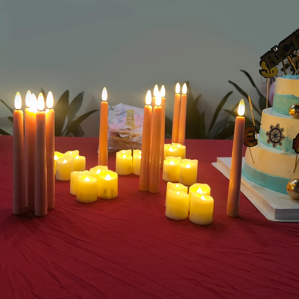 Vela LED con llamas parpadeantes, lámpara de mesa con temporizador remoto, funciona con pilas, luz Led rosa, luz decorativa para el hogar y boda Vela