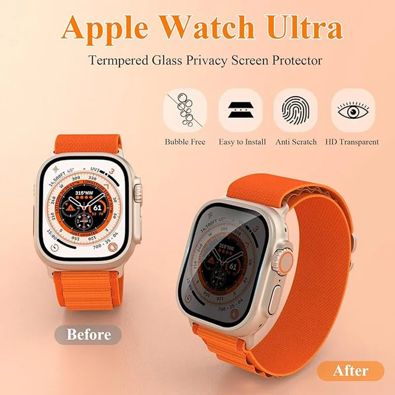 Pellicola salvaschermo privacy per Apple Watch Ultra 2/Ultra 49mm Pellicola impermeabile anti-spia in vetro temperato per accessori iWatch Ultra