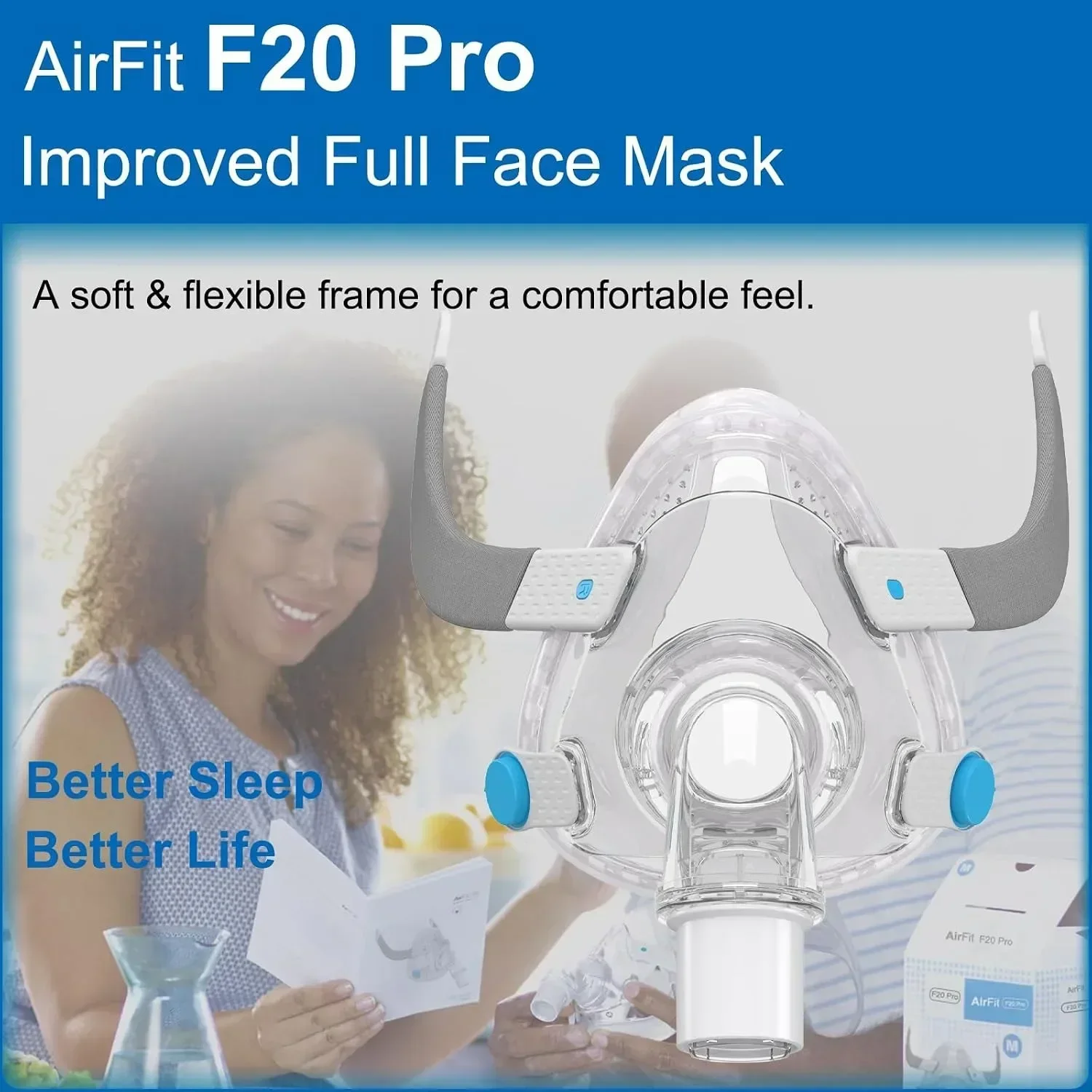 CPAP Full Face Mask Assembly Set Fit AirFit F20 Contains Cushion Frame Headgear Elbow and Clips Sleep Apnea F20 Mask Accessories
