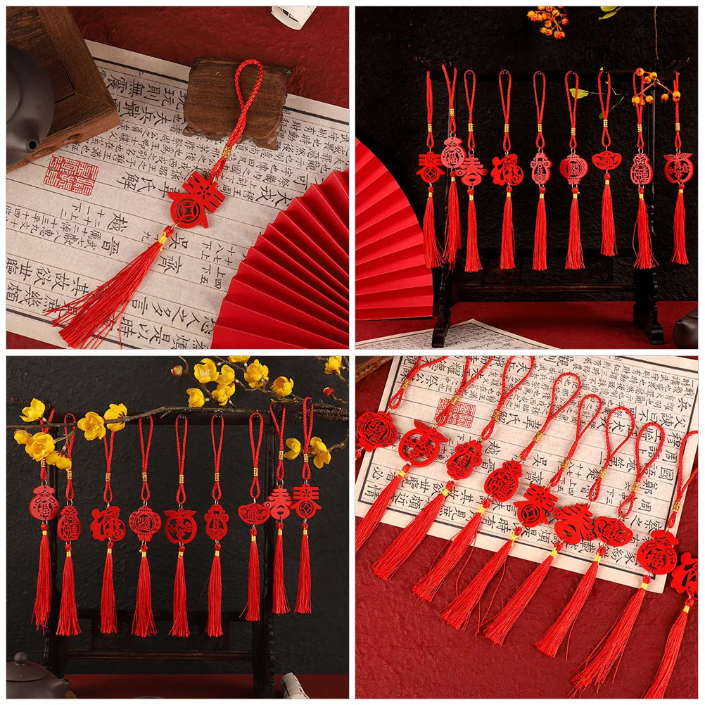 9Pcs Chinesischen Stil Quaste Ornament Holz Handwerk Hängen Dekor Neue Jahr Anhänger Festival Wand Dekor Frühling Festival Liefert