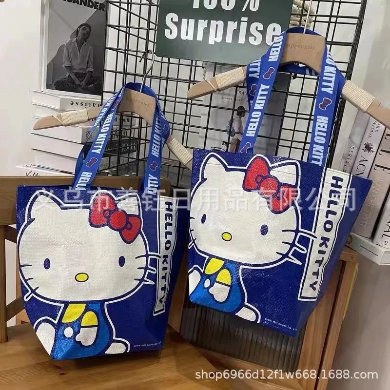 Sanrio Hello Kitty Shopping Bag Kawaii Sanrio Anime Hand Woven Bag Cartoon Single Shoulder Handbag Lovely Gifts for Girls Boys