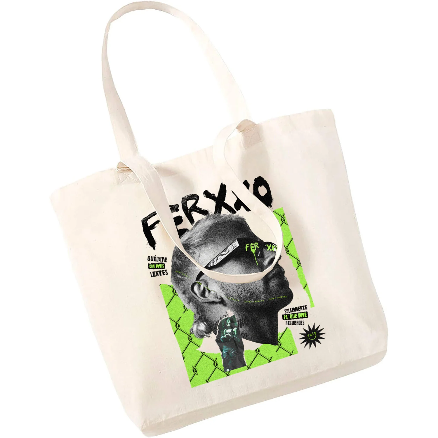 The Ferxxo Feid 90s Rapper Feid Ferxxo kanvas sederhana motif kartun tas belanja mode wanita tas tangan Pacakge kasual hidup