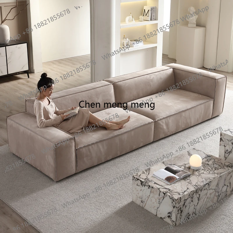 

Tofu cubes high and low armrest sofa creative simple cream style living room matte fabric straight row sofa