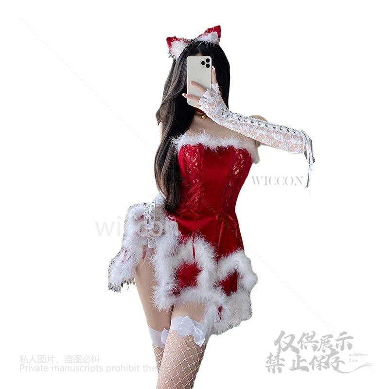 أنيمي عيد الميلاد زي الهالوين التأثيري Kawaii خادمة فستان لوليتا النساء الفتيات كرنفال فستان سهرة بدلة حمراء عباءة قبعة جديد #5