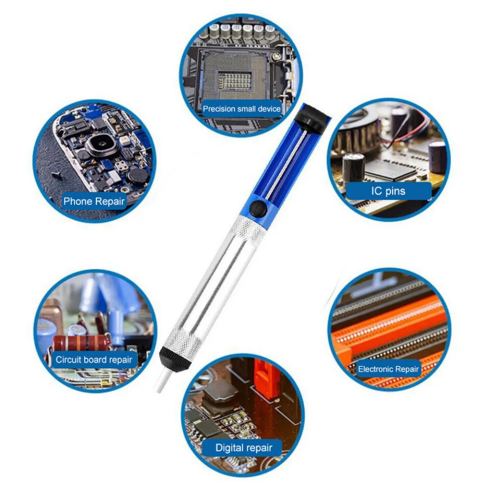 Aluminium Desoldering Suction Pump Tool Solder Sucker Suction Tin Pen Removal Device Blue Vacuum Desoldering Pump Tool