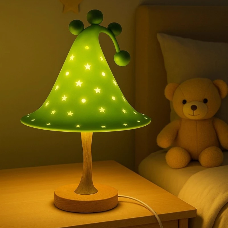 

American Creative Blue/green Resin Mushroom LED Table Lamp Art Decoration Living Room Bedroom Restaurant Office Moden Desk Light