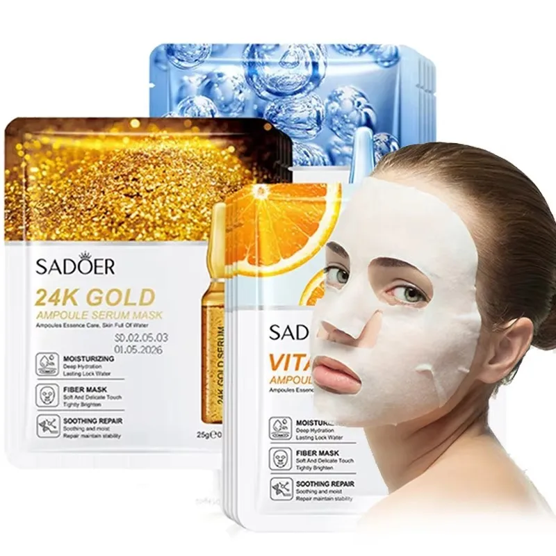 5/10pcs 24K Gold Hyaluronic Acid Face Mask Facial Firming Moisturizing Brightening Hydrating Facial Masks Skin Care Products