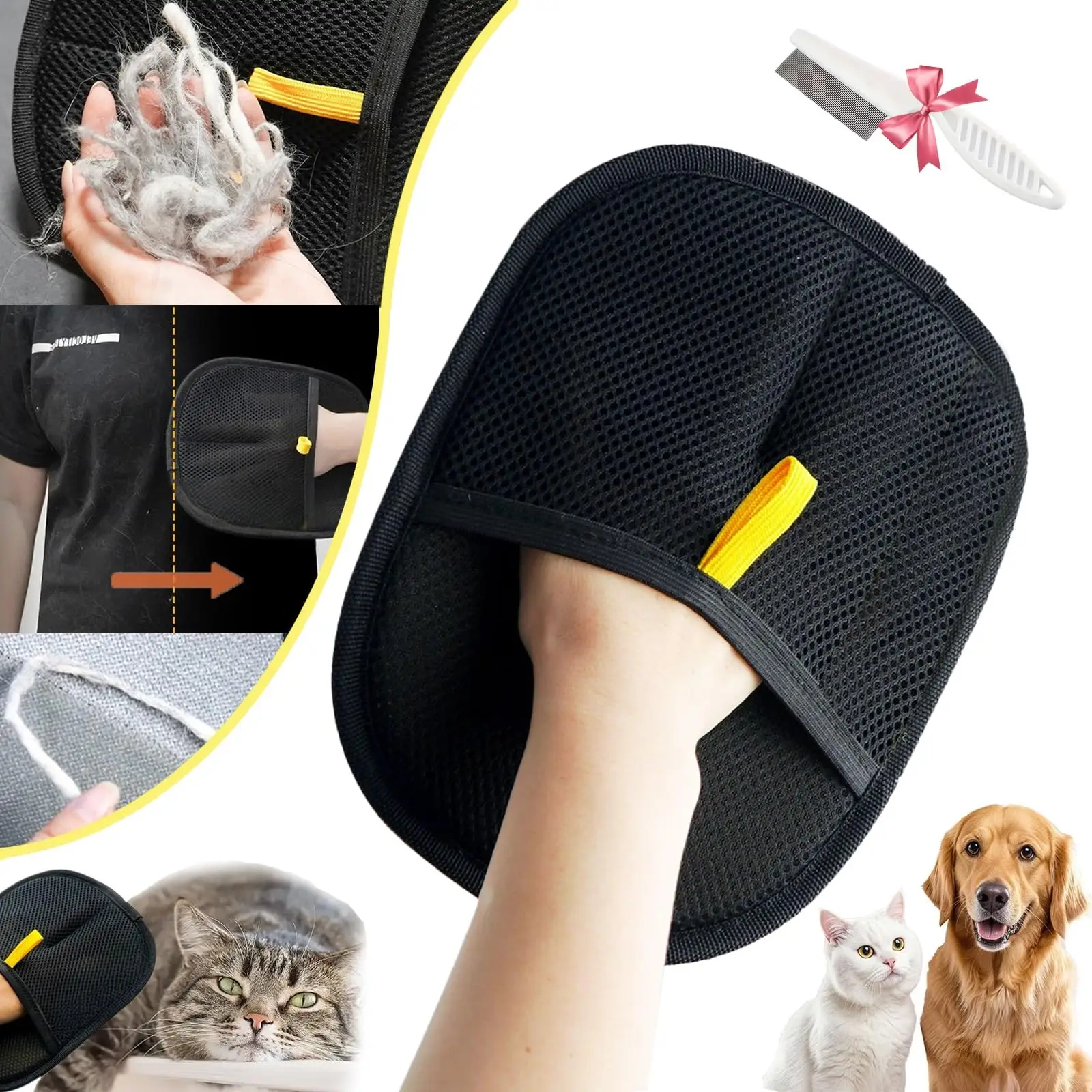 

New Double-Sided Pet Grooming Gloves Pet Hair Removal Tool for Clothes Furniture Dogs Cats Reusable Lint