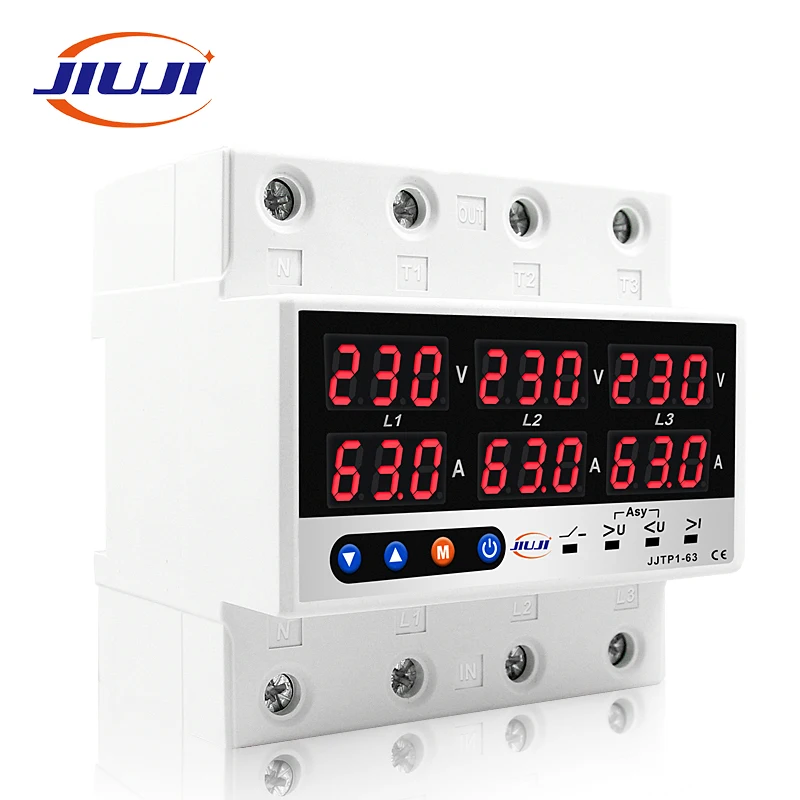 3 Phase 3P+N Din rail Voltmeter Ammeter adjustable Over and Under Voltage current limit protection Monitor Relays Protector