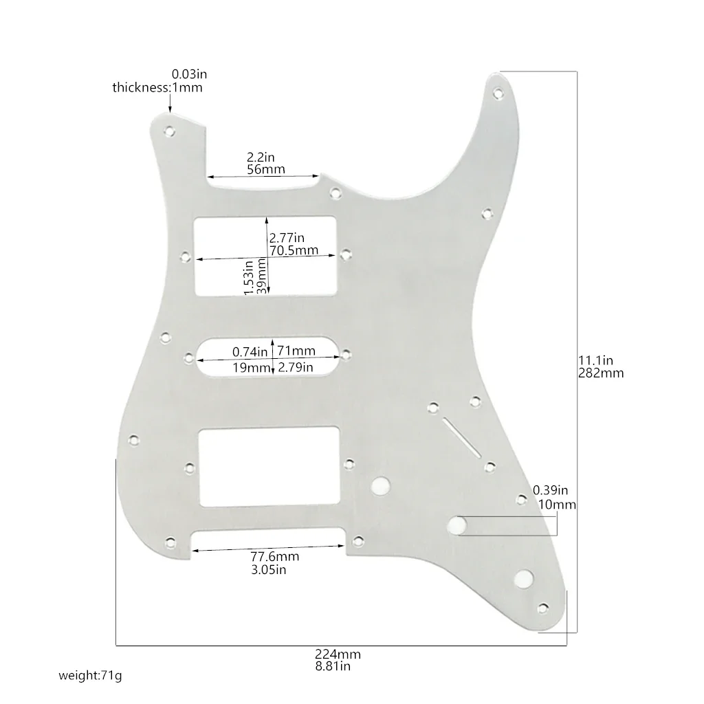 Silver 11Hole HSH electric Guitar Pickguard Scratch Plate Aluminum Anodized  for Strat style electric guitar Parts  Accessories