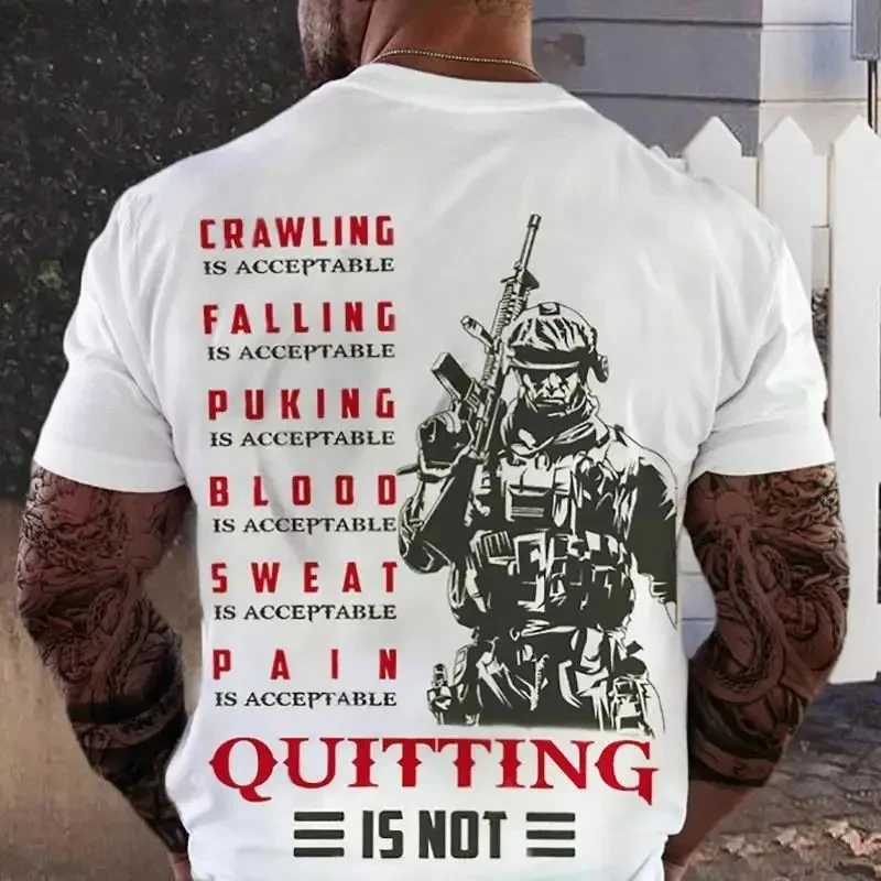 Family Matching T‑Shirt Tactical Motivational Quote Soldier Figure Back Large Print Parent‑Child Loose Casual Cotton Tee Tops
