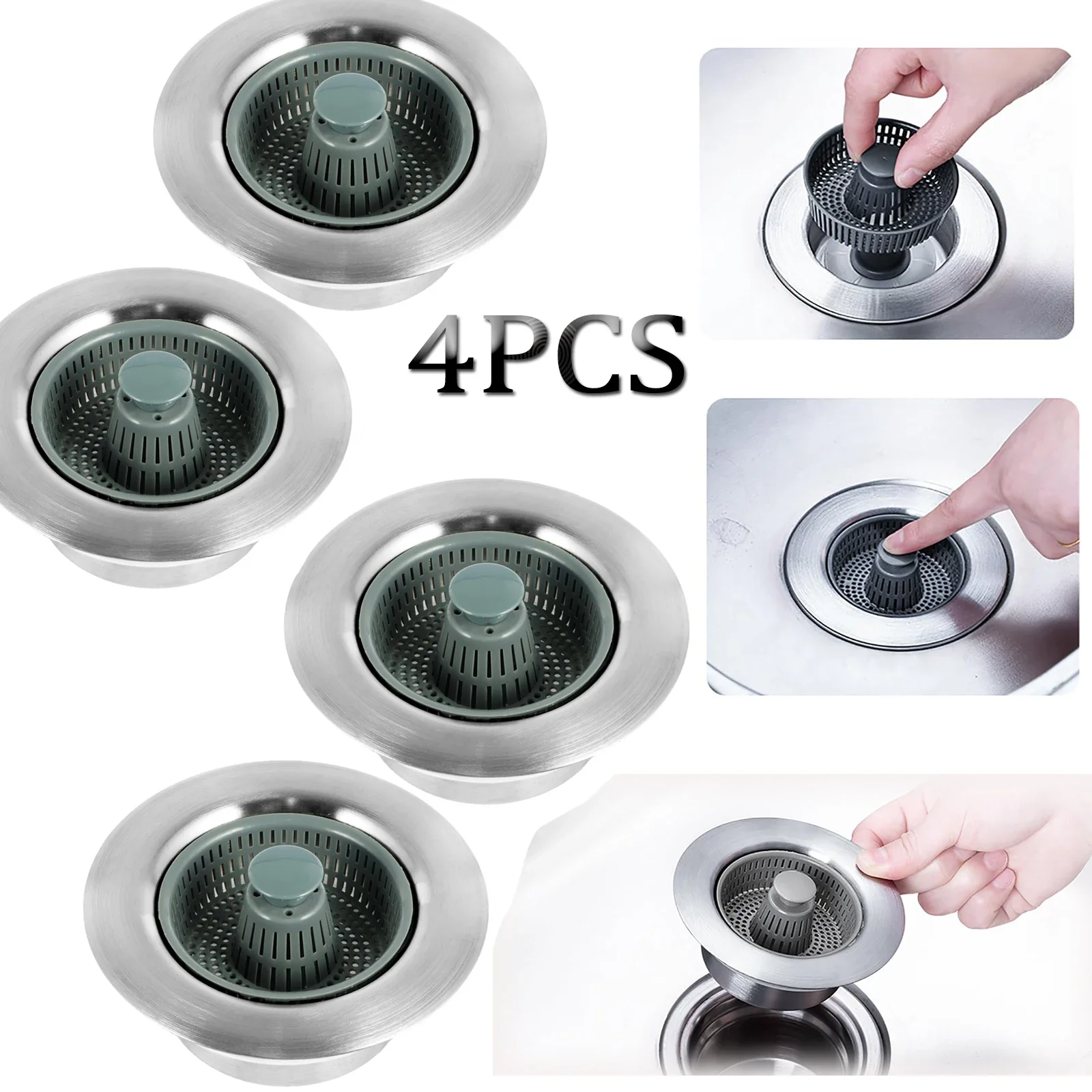 

2/4Pcs 3-in-1 Kitchen Sink Sewer Strainer,Basin Sink Stopper Drain Basket Pop Up Anti-clogging Kitchen Sink Accessories