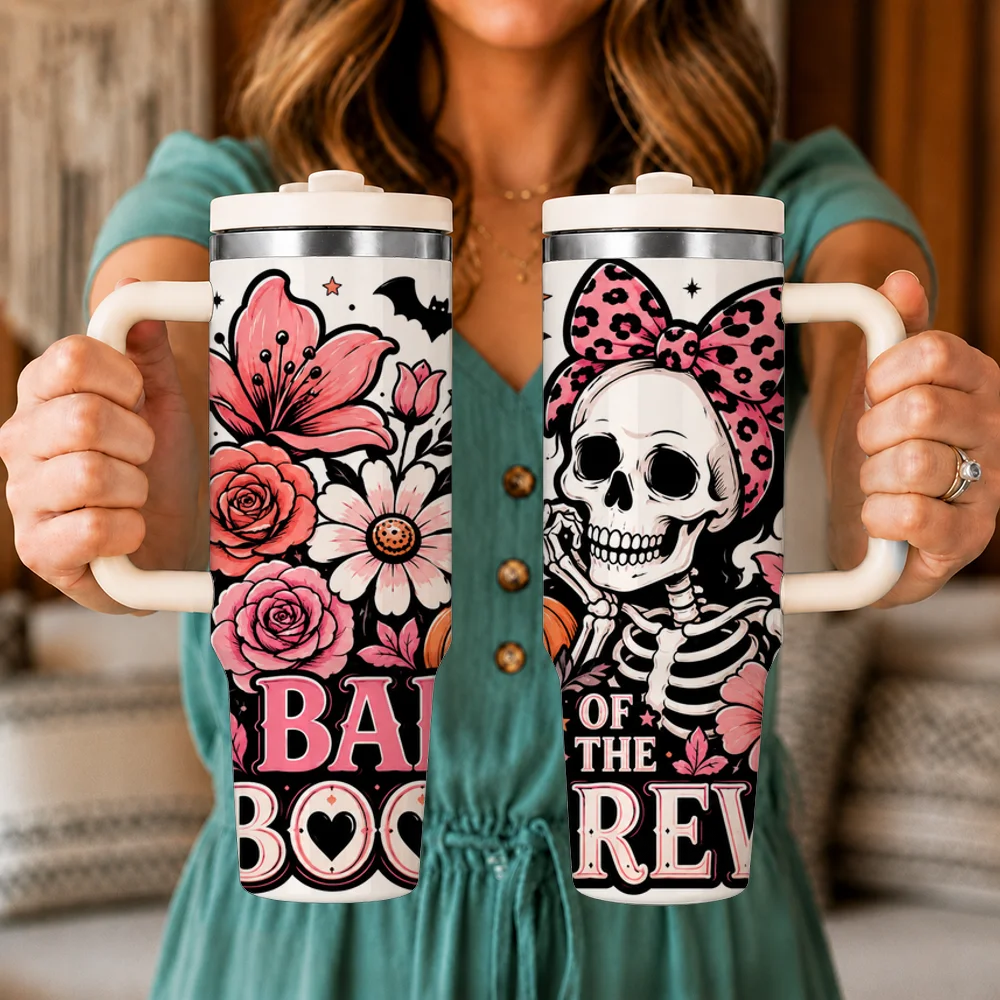 Cute Skeleton Girl Vacuum Flasks 40oz Leakproof Insulated Tumbler with Handle Straw Lid, Stainless Steel Travel Cup