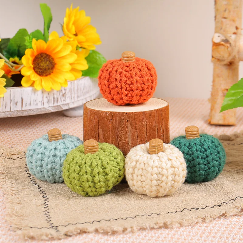 Crocheted Pumpkins Simulation Vegetable Handmade Knitted Wool Pumpkins For Autumnal Thanksgiving Halloween Home Decoration Craft