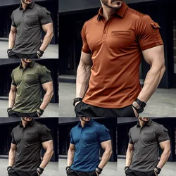 2024 New Summer Men's Pocket Short Sleeve Polo Shirt Men's Button Lapel Polo T-shirt Men's Casual Sports Wear Large S-5XXL