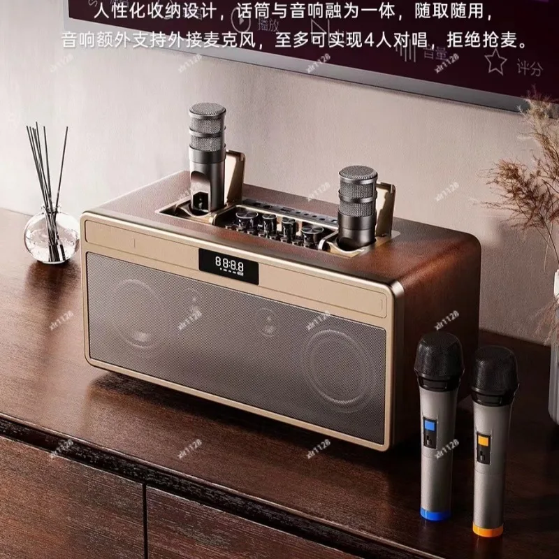 Bluetooth Karaoke Speaker With Wireless Mic Home Theater All-in-One Singing Device For TV Household