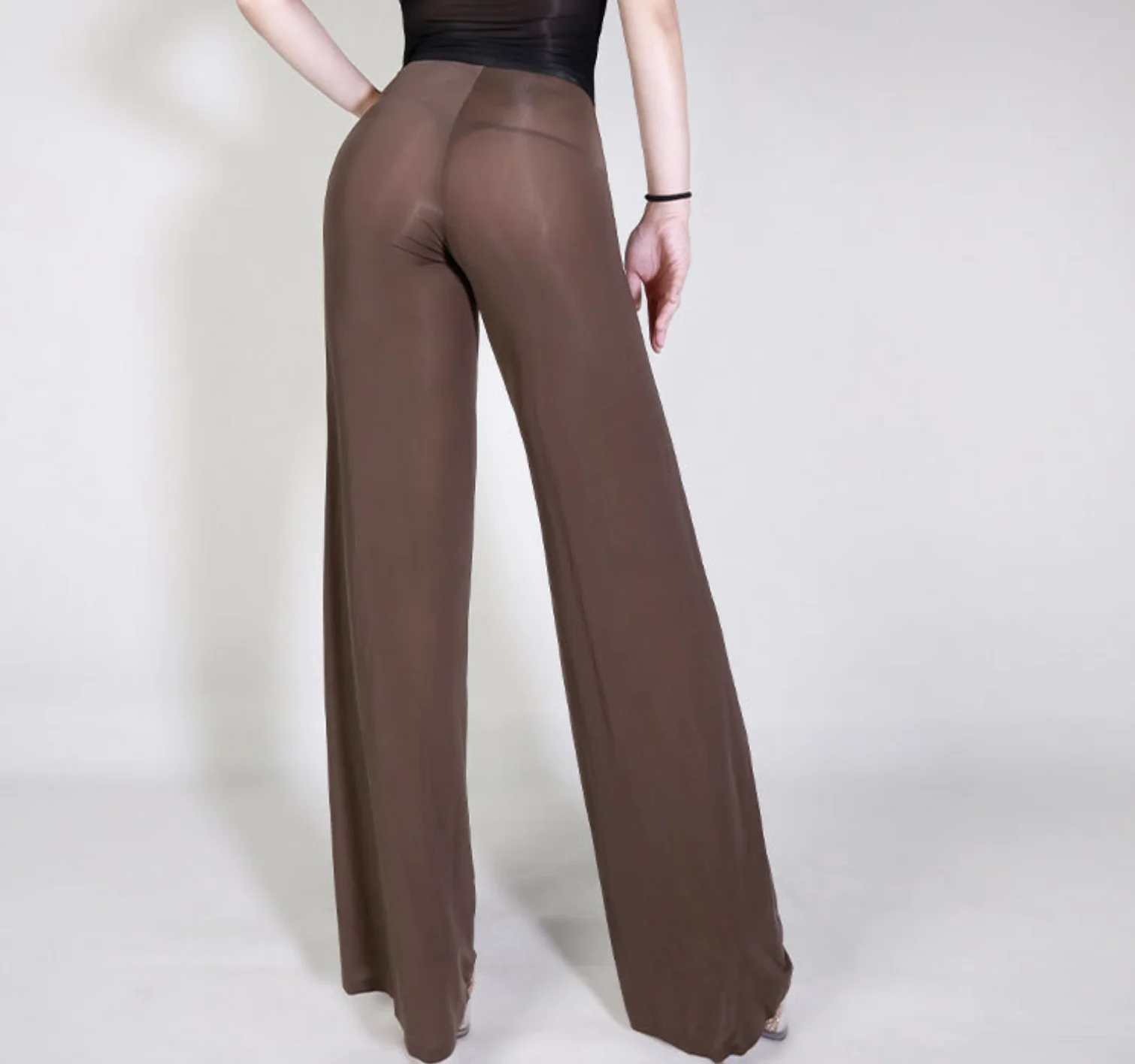 سراويل يوجا حريرية للجنسين شفافة من خلال سراويل واسعة الساق ثنى سراويل منزلية عالية المرونة صديقة للبشرة خفيفة عالية الخصر للرقص