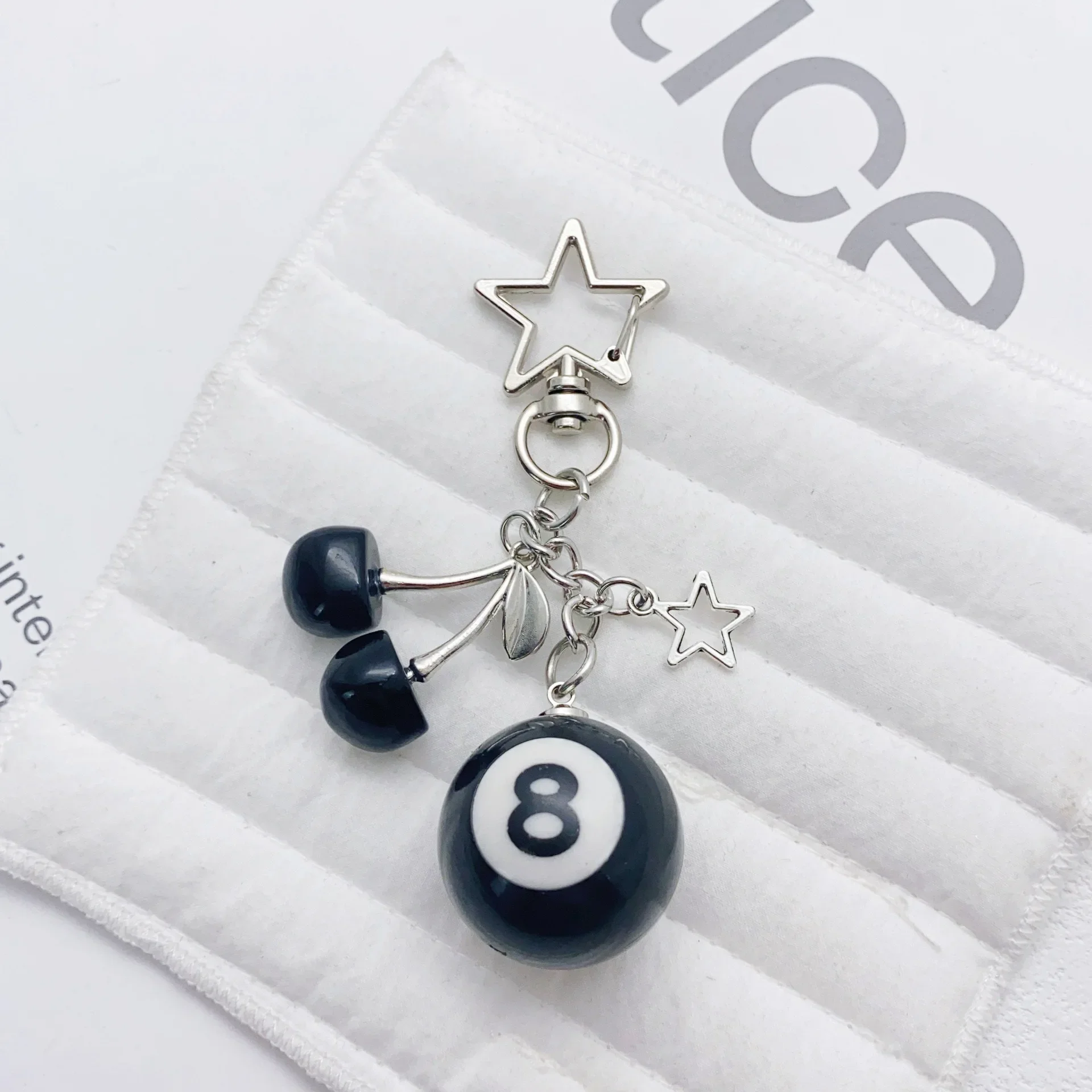 Creative 8 Ball Fruit Cherry Star Keychain Phone Accessories Y2K Handmade Key Strap Wallet Keyrings Bag Pendant