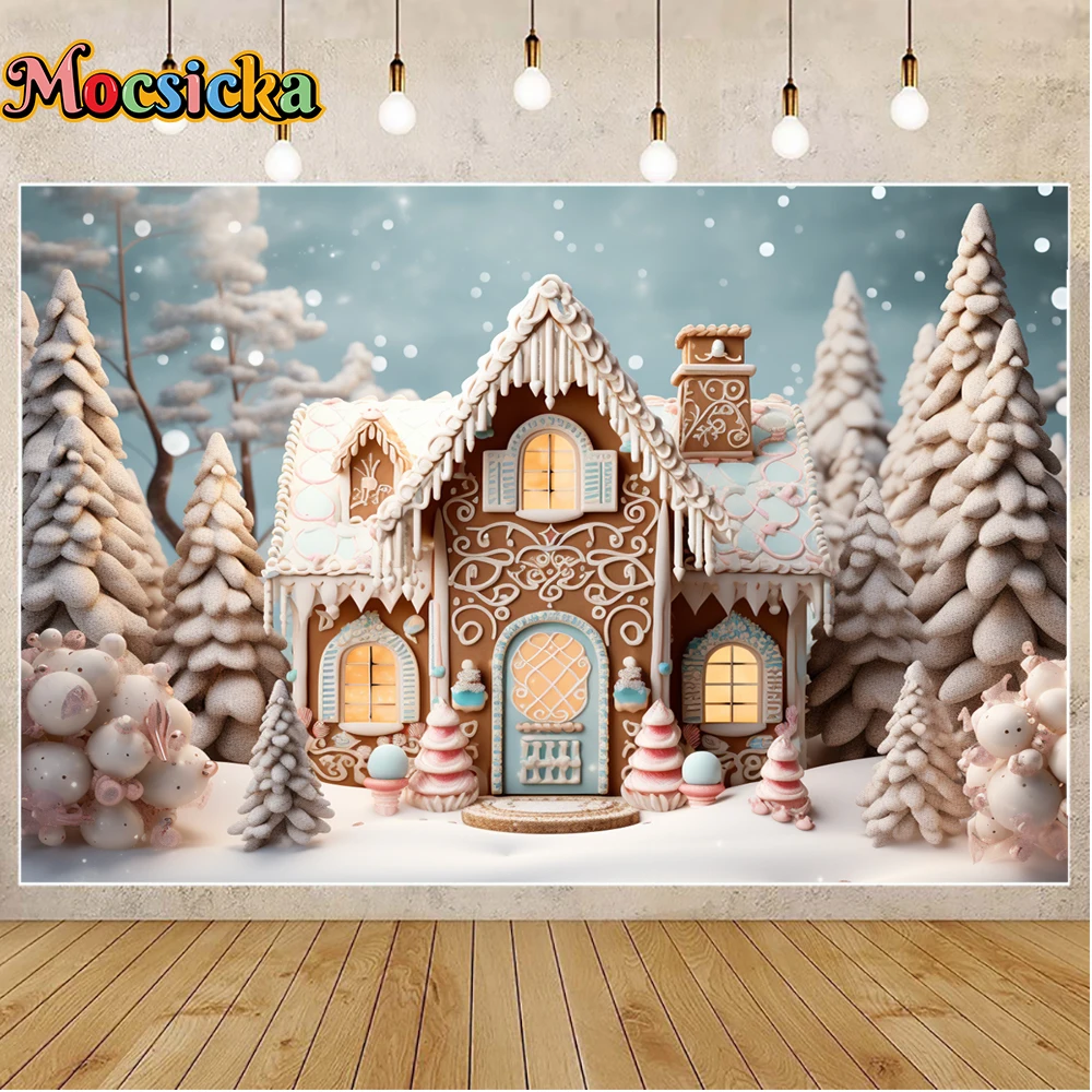 Mocsicka Winter Christmas Photography Background Cute Cabin Xmas Tree Holiday Party Family Portrait Photo Backdrops Studio Props