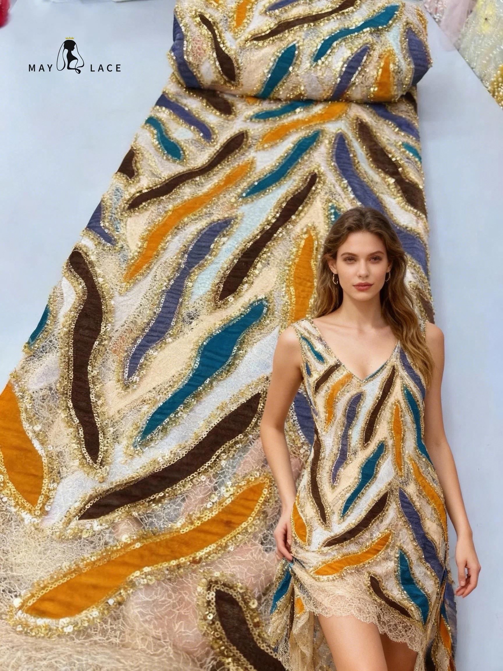 

African Colorf Lace Fabric 2026 With Sequins Tulle Evening Dresses For Women Embroidery French Groom Fashion Fabric Sewing Cloth