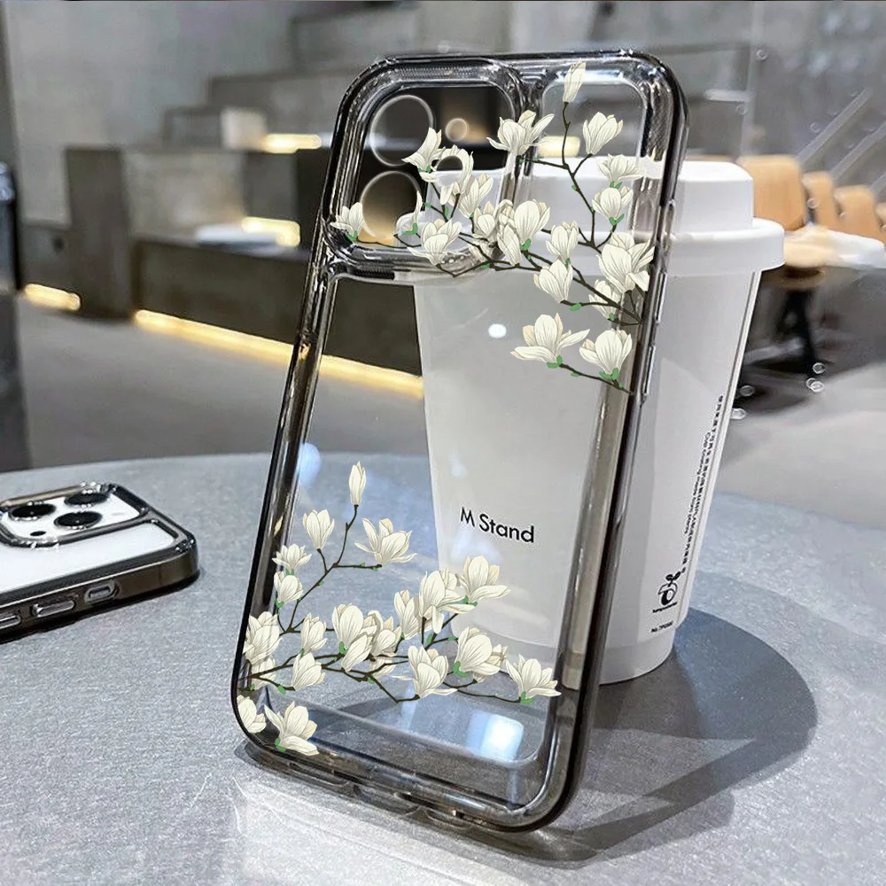 Lotus Flower Transparent Phone Case For iPhone 16 Pro Case iPhone 13 11 15 12 14 Pro Max XR XS X 8 7 Plus SE Shockproof Cover image 4