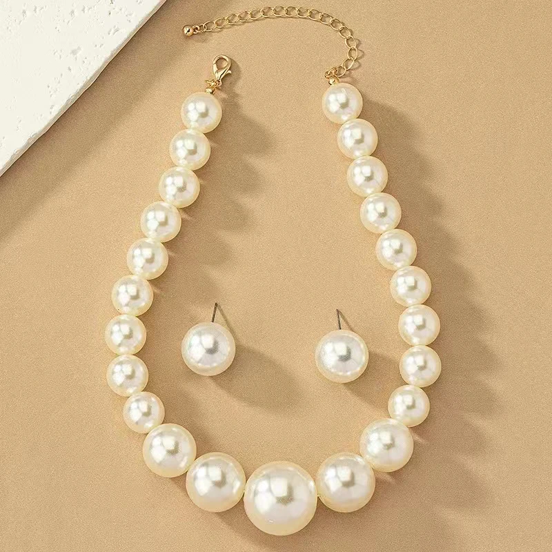 Elegant Pearl Necklace Earrings Set Simple Party Banquet Festival Gift Women\'s Wed Accessory Fashion Daily Versatile Jewelry Set