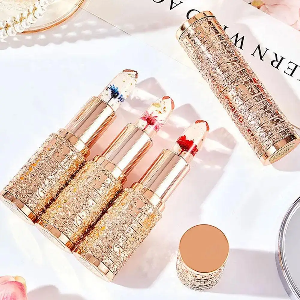 Color Changing Long Lasting Lipstick Gold Foil Flower Lip Primer Jelly Lip Balm Moisturizing Natural Waterproof Makeup Lipgloss