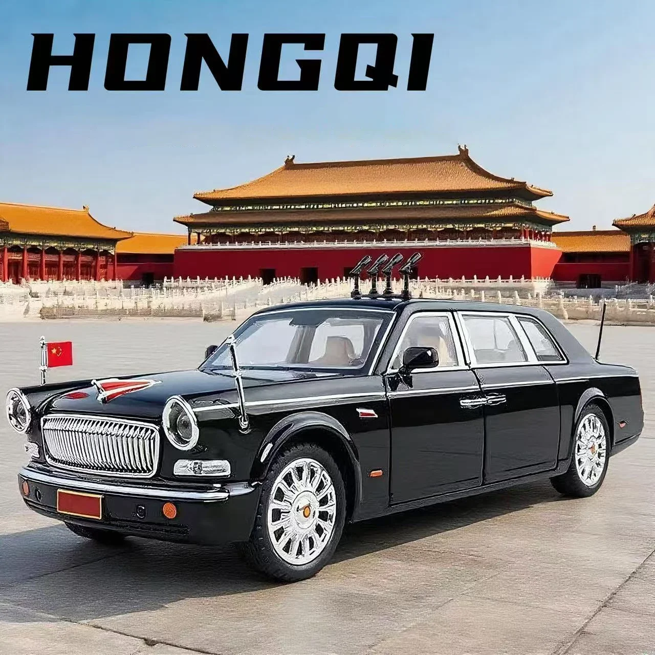 

1:24 Hong Qi L5 военный парадный автомобиль, модель автомобиля из сплава, звук и свет, детская игрушка, коллекционные предметы, подарок на день рождения