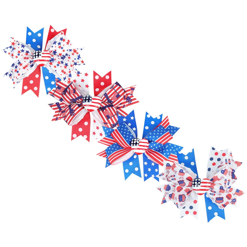 

4 Pcs Flag Bow Hair Clip Daily Life Accessories Girl Clips Patriotic Metal Toddler