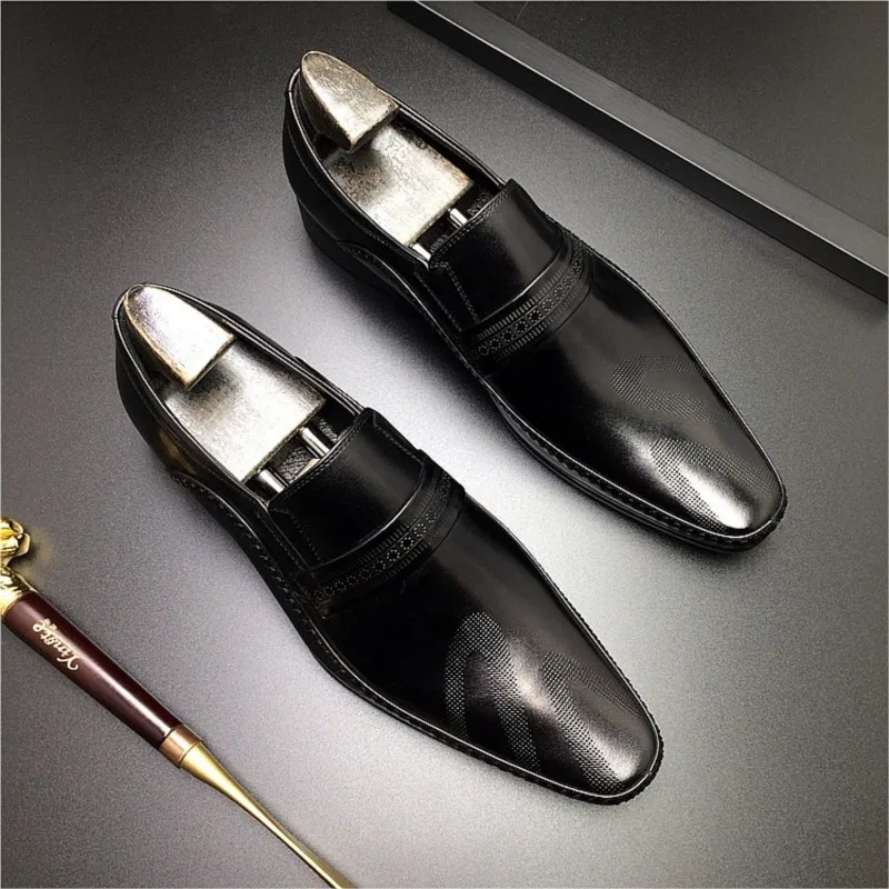 HKDQ Black Wingtip Men Oxford Shoe High Quality Men Loafers Shoes Genuine Leather Handmade Formal Wedding Slip On Dress Shoes